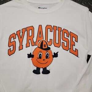Syracuse University Champion Long Sleeve T Shirt w/ Otto the Orange, White, S
